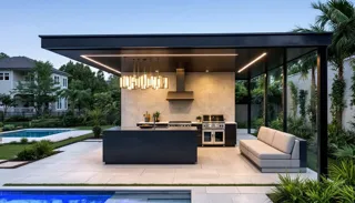Evaluating your outdoor space for the best planning and considerations for an outdoor kitchen area for your swimming pool.
