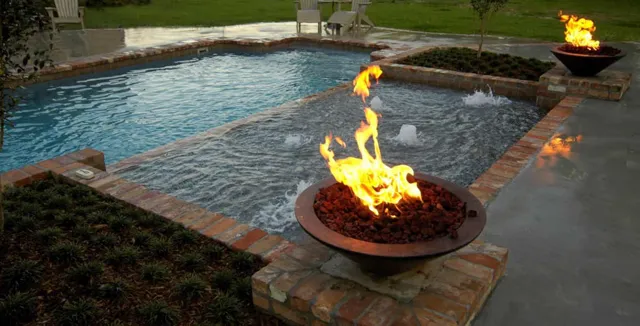 fire features at a swimming pool